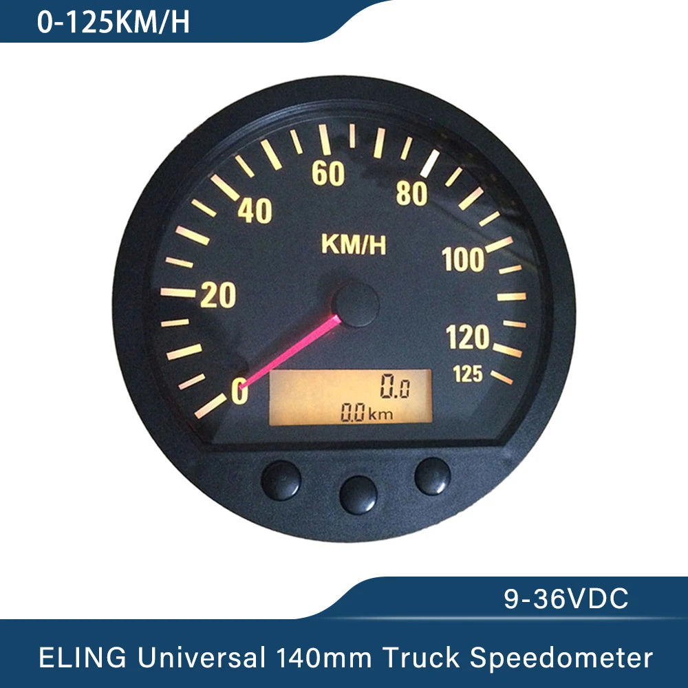ELING Newest Universal 140mm Diameter Truck Speedometer Odometer 0-125km/h With Backlight 9-36V