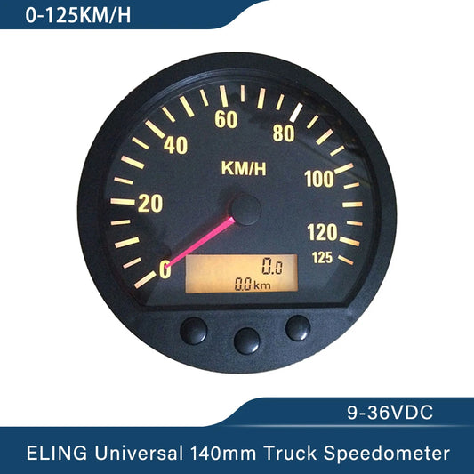 ELING Newest Universal 140mm Diameter Truck Speedometer Odometer 0-125km/h With Backlight 9-36V
