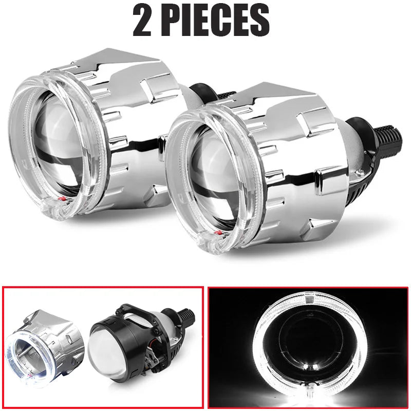 LED Projector Lens 2.5 Inch Bi LED High Low Beam Lights 80mm LED Halo for H4 H7 9005 9006 Car Headlight Bulbs Auto Diodes Turbo