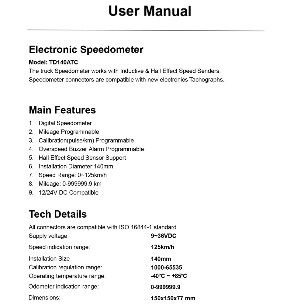 ELING Newest Universal 140mm Diameter Truck Speedometer Odometer 0-125km/h With Backlight 9-36V