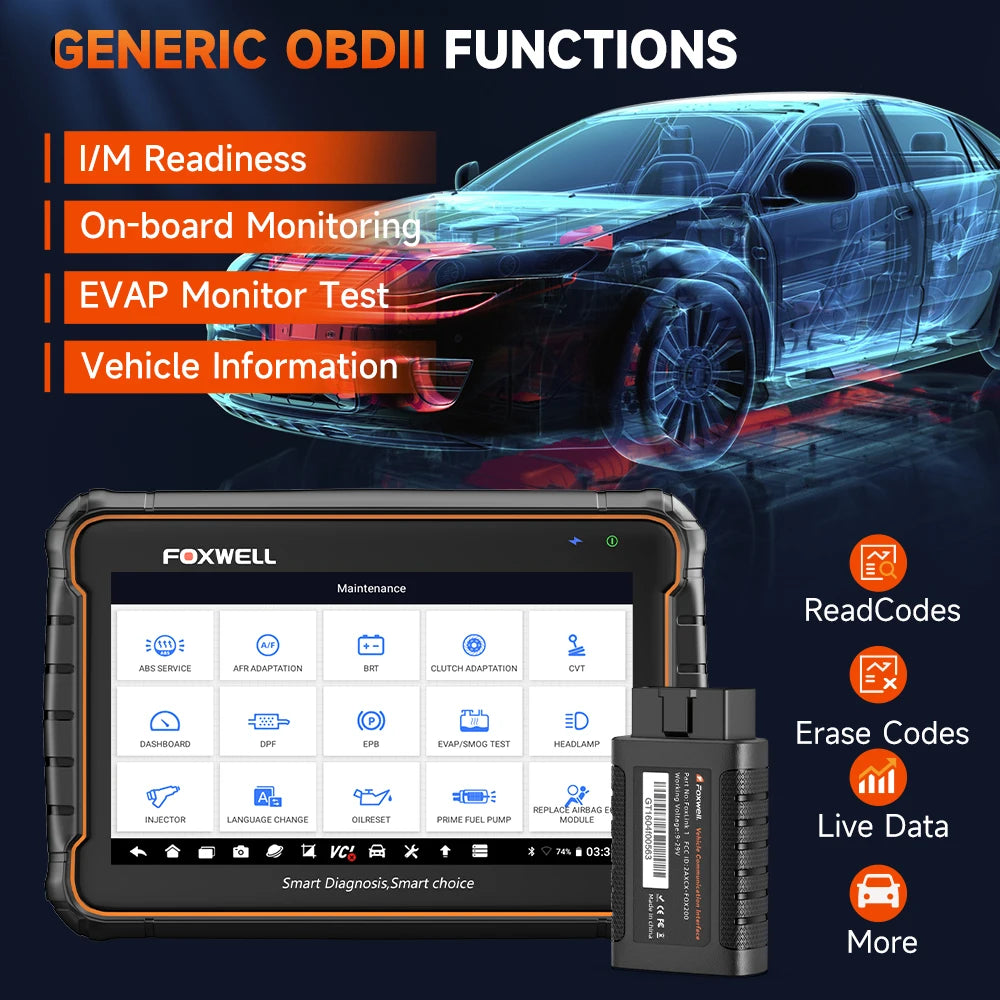 Foxwell GT60 OBD2 Automotive Scanner Biretional Control All System Car Code Reader EPB A/F 24 Reset ODB 2 Car Diagnostic Tool