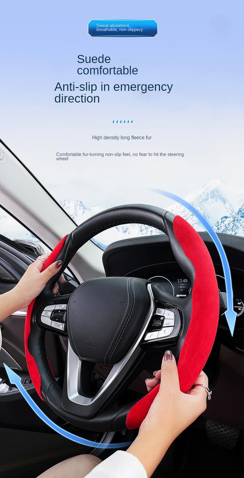 38CM Car Steering Wheel Booster Cover Suede Universal Thicken Non-Slip Auto Interior Steer Protector Decoration Accessories