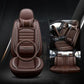 Deluxe 5-Seater PU Leather Auto Seat Covers with Built-in Lumbar Support - 2 Headrests & Steering Wheel Cover, Wearproof