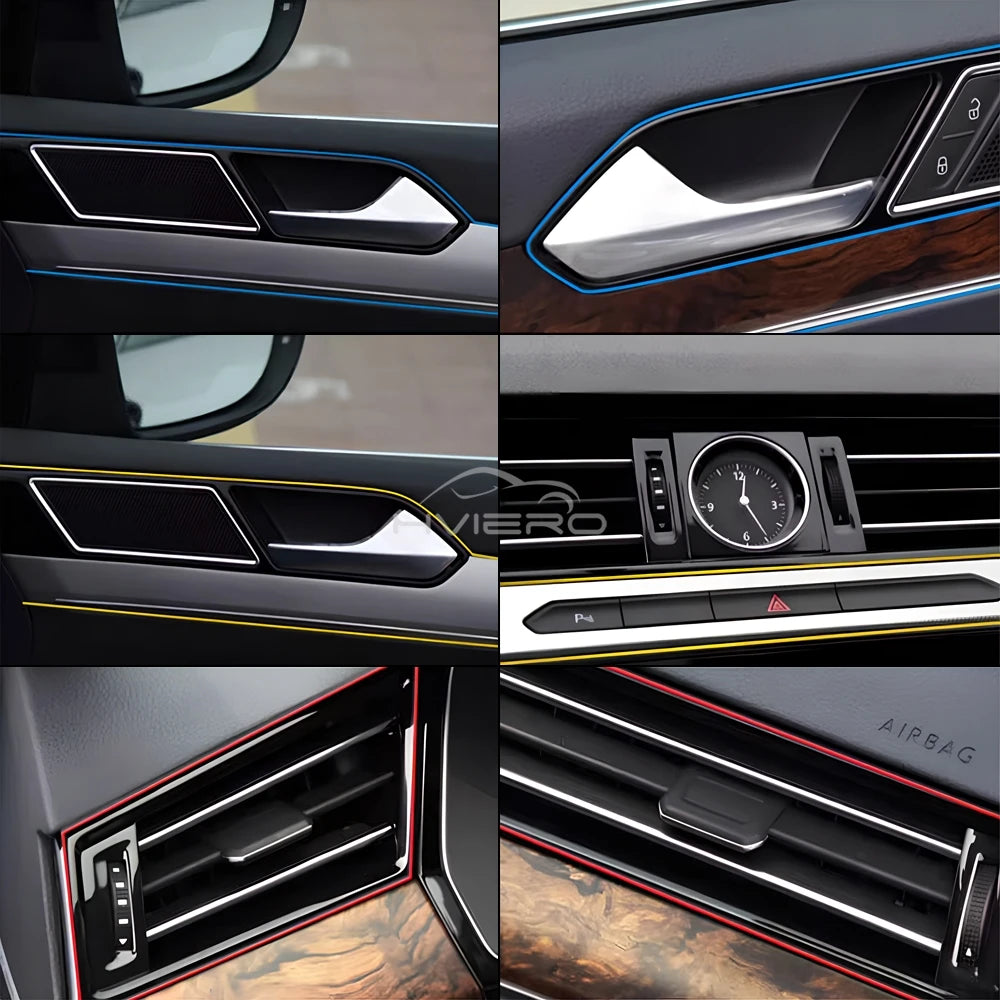 Car Universal Trims Strip 5M Tape Interior Modelling Line Flexible Wheel Modified Center Control Instrument Panel Chrome Glitter