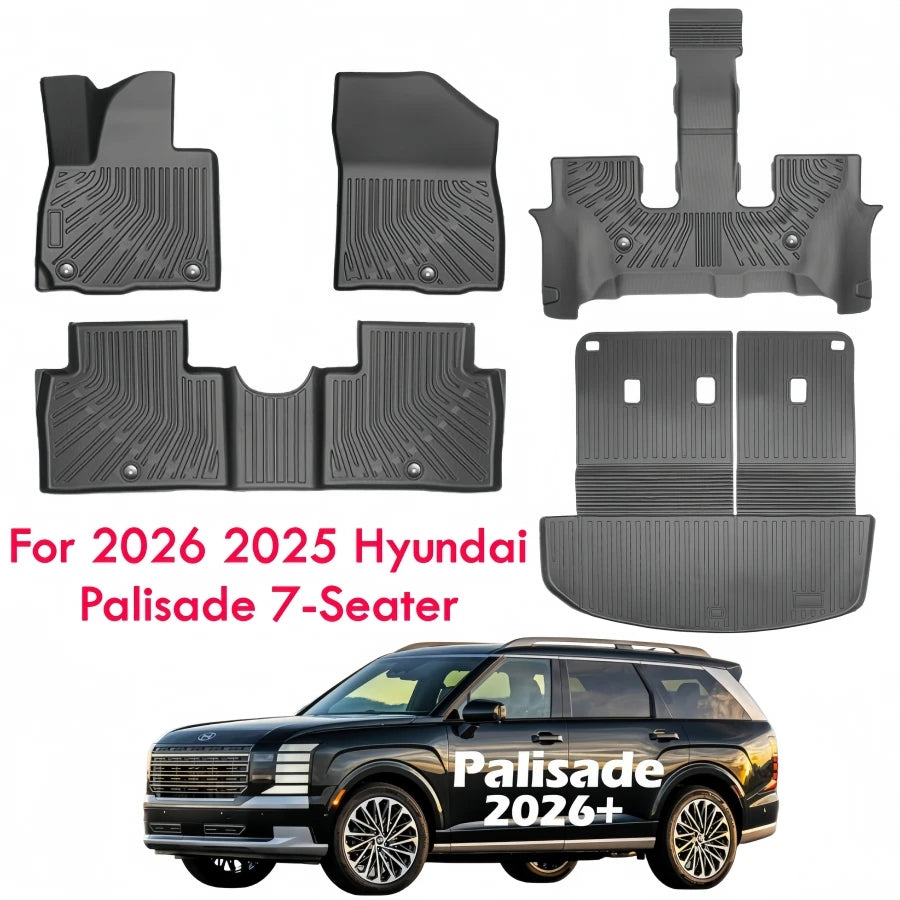 TPE Floor Mats For 2026 2025 Hyundai Palisade 7-Seater Cargo Mat Backrest Mat 2nd 3rd Row Car Floor Liner All Weather Protection