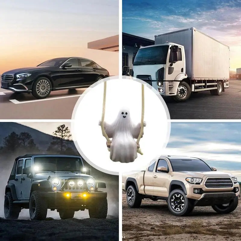 Swinging Car Ghost Halloween Pendant Swinging Charm Car Mirrors Decorations Exquisite Cute Car Interior Rear View Mirrors