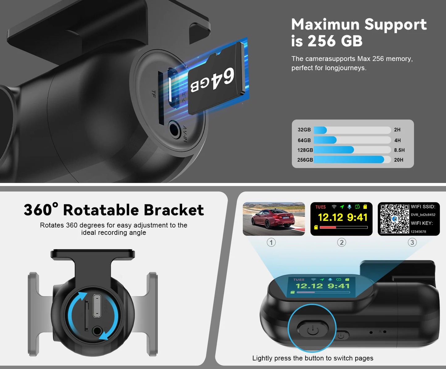 Dash Cam WiFi 2.5K,Car Camera with APP,Dashcams with WDR Night Vision, 24H Parking mode, Loop Recording, G-Sensor,GPS Module