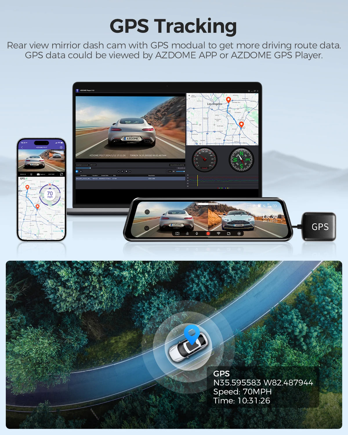 AZDOME PG17 12" WiFi Mirror Dash Cam 4K Front and 1080P Rear View Mirror Camera for Cars Dual Camera Waterproof Backup Camera