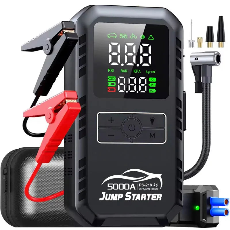 Car Emergency Jump Starter Device And Air Pump Combo Booster Car Battery Starter Power Bank Tire Inflator 6000mA-12000mA