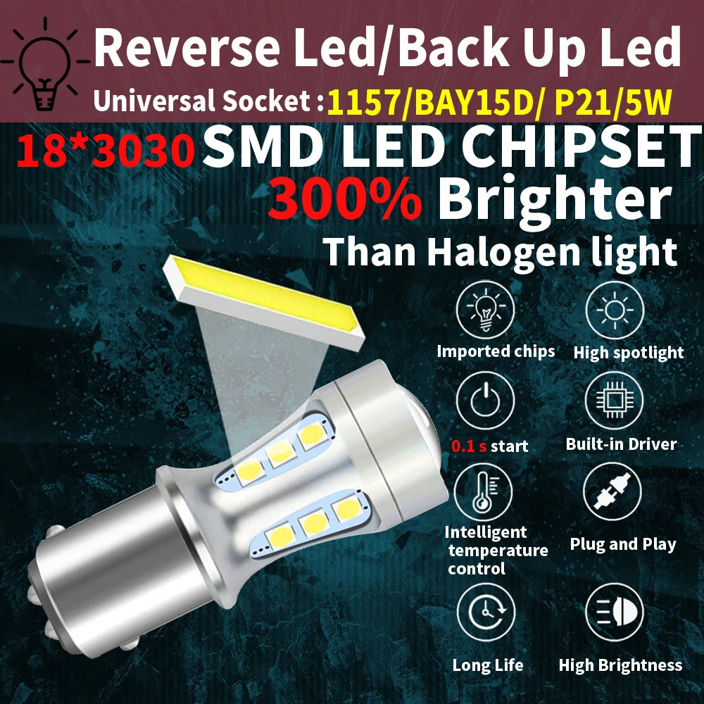 2x P21W BA15S LED Canbus 1156 BAY15D 1157 P21/5W LED Bulbs T15 R5W Car Lights 6500K White Brake Lights Reverse Lamp DRL T20 7443