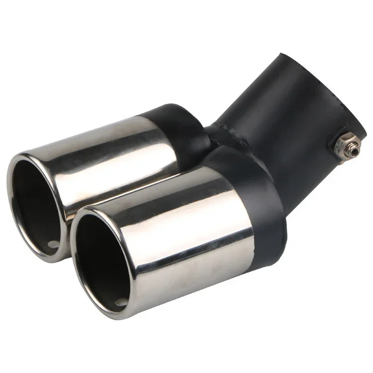 64mm Universal Double Pass Exhaust Pipe Tip Exhaust Silencer Muffler Tip Stainless Steel Pipe Trim Modified Exhause Tail Pipe