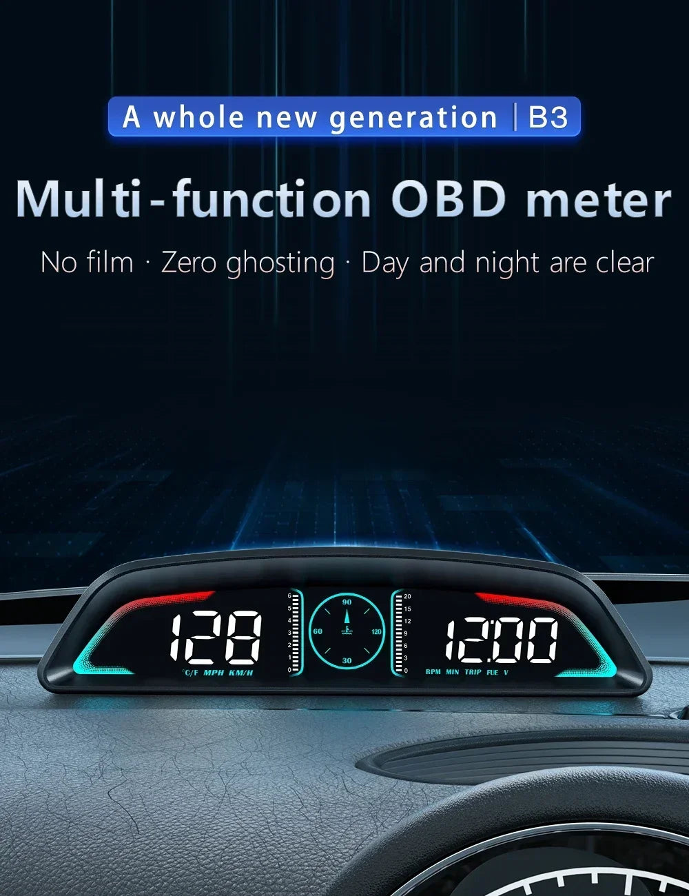 B3 Speedometer Head Up Display OBD2 HUD Car Tachometer Water Temp With Alarm Auto Fuel Consumption Volt Meter Gauge