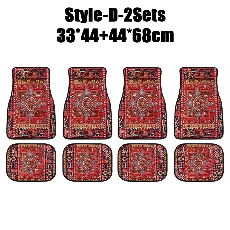 Antique Oriental Turkish Persian Carpet Car Floor Mats 4-Piece for Front Rear Seats Durable Floor Carpet Heavy Duty Rubber Back