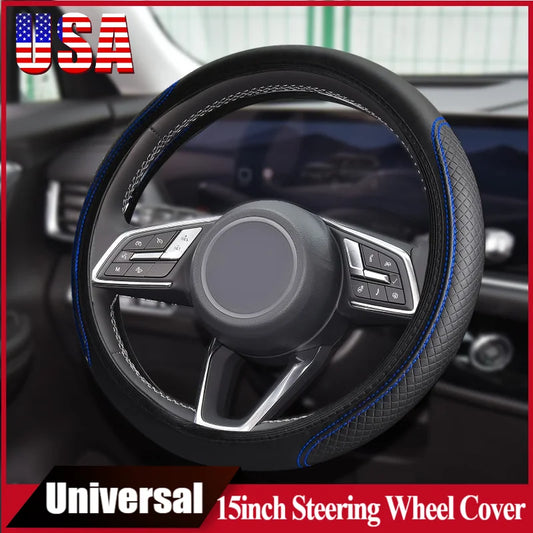 14.5-15inch Steering Wheel Cover Soft PU Leather Car Steering Wheel Cover with Anti-Slip Linning Universal 37-38cm Size