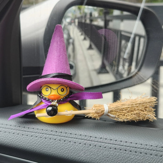 Car Dashboard Halloween Rubber Ducks, Cool Rubber Duck Ornaments with Witch Hat Sunglasses Cape Necklace Spooky Halloween Party