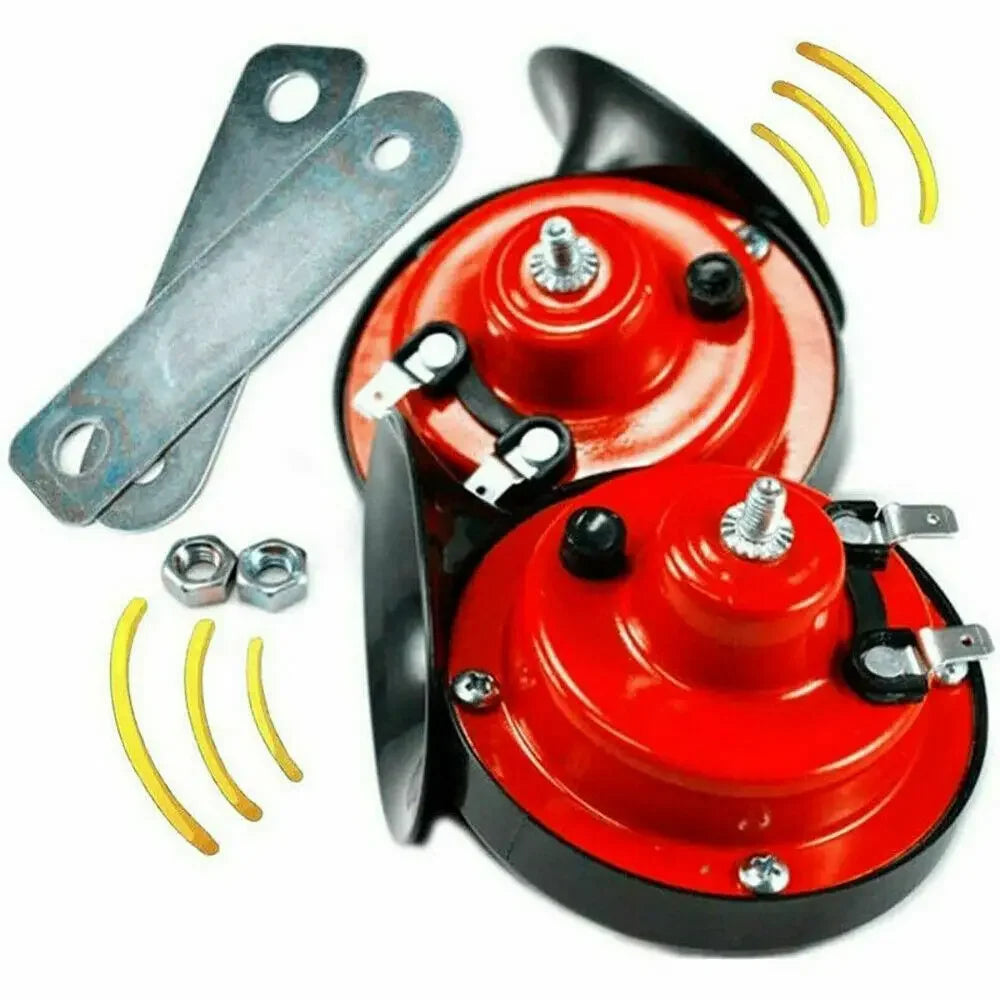 Double Trumpet Train Air Horn 12V 300DB Super Loud Waterproof Electric Snail Horn Kit for Pickup Truck Jeep Motorcycle Boat