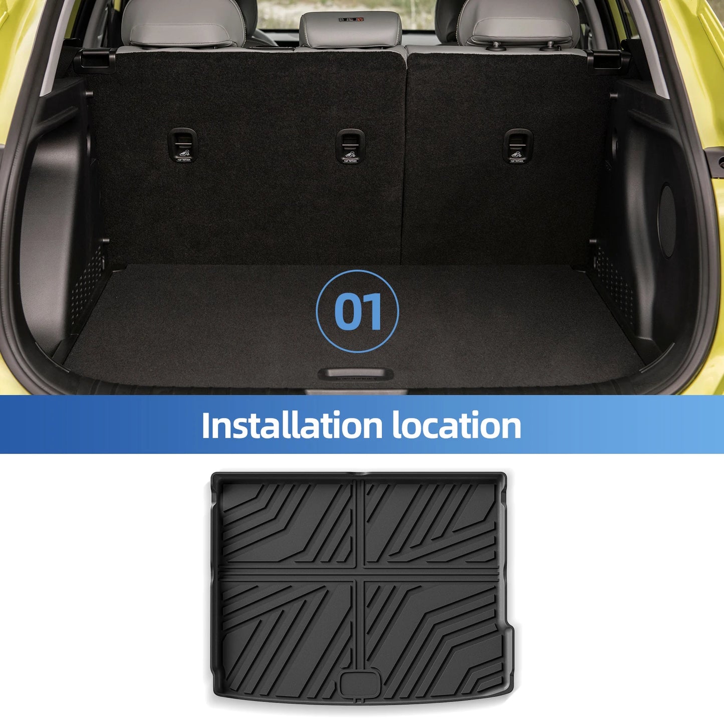 SMABEE for Hyundai Kona Electric 2024 2025 TPE 3D Car Rear Trunk Pad Cargo Liner Trunk Mat All Weather Black