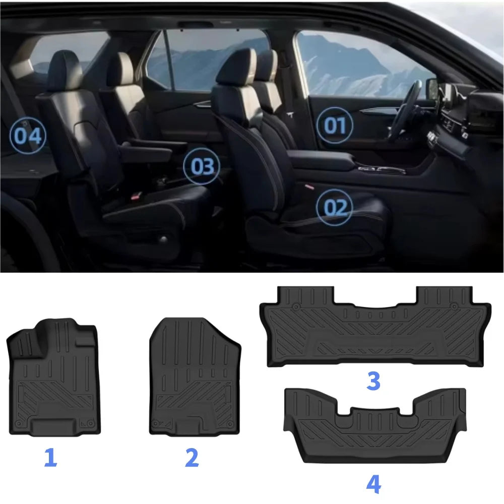 Floor Mats for Honda Pilot 2016-2022 All Weather Protection Cargo Liner with Backrest Mat Behind 3rd Row Back Seat Accessories