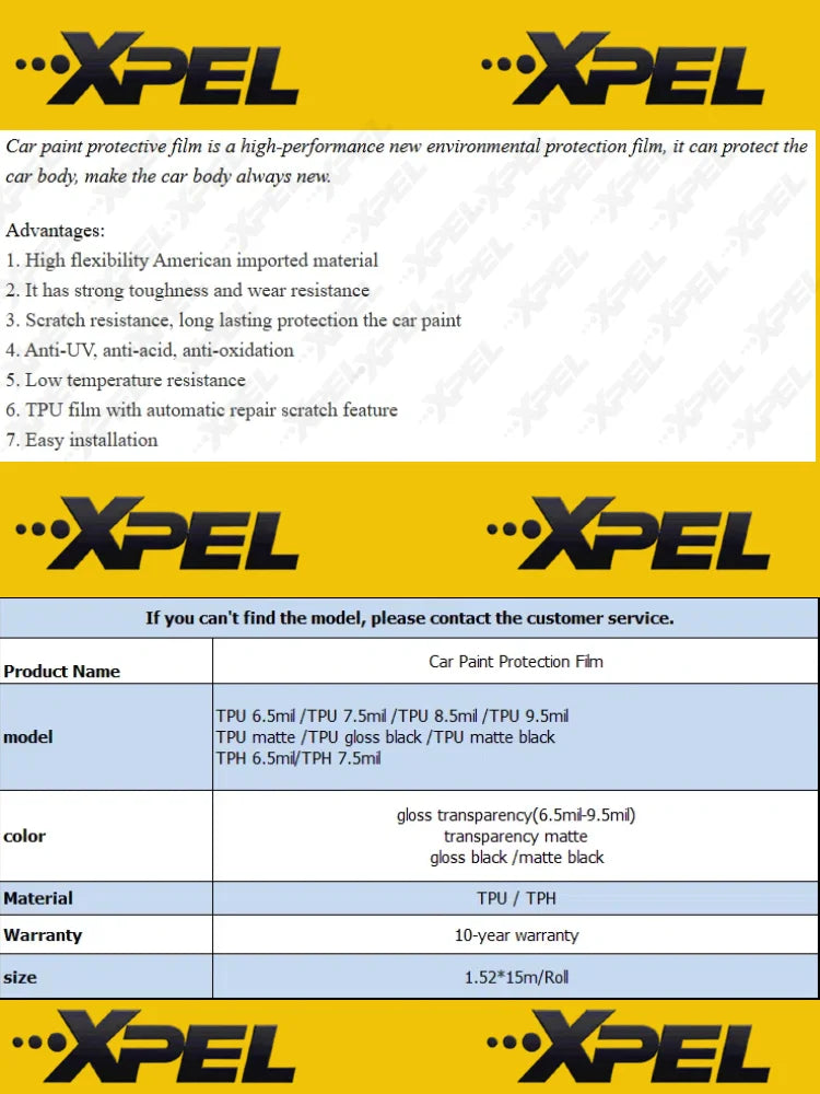 XPEL TPH PPF Paint Protection Film High Gloss Transparency Environmentally Safe Superior Clarity Self Healing Surface Cost