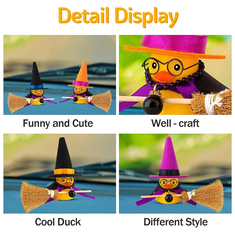 Car Decoration Rubber Duck Halloween with Magic Hat Cloak Broom Sunglasses Necklace for Car Ornaments Home Table Decor