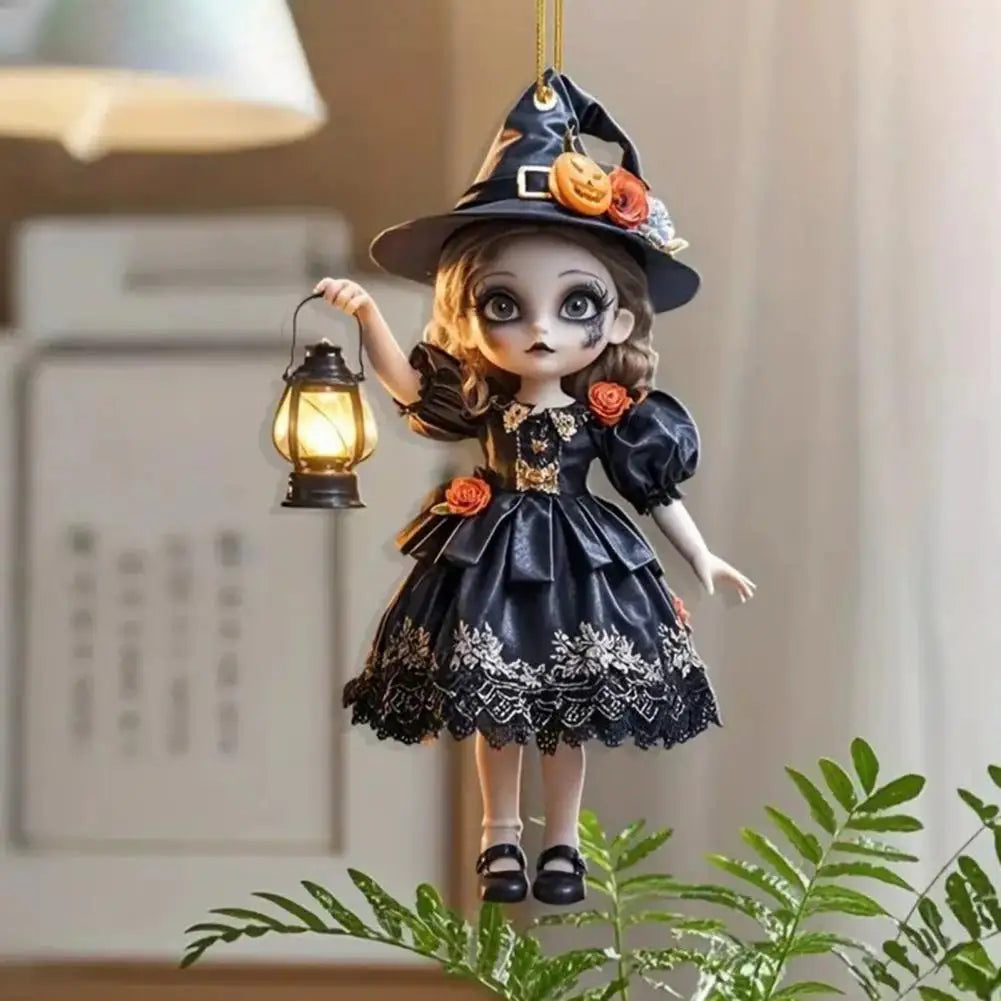 Car Hanging Decorations Witch Pendant Halloween Decoration Spooky Halloween Witch Car Pendant with Pumpkin Lanterns for Rearview