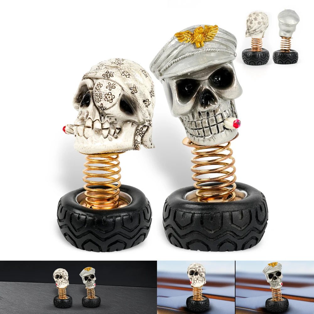 Car Ornament Shaking Halloween Skull Head Tire Spring Skulls Relieve Driving Fatigue Auto Decor Toys Car Decorations RS-SFN047