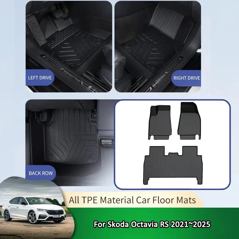 For Skoda Octavia RS 2021~2025 2022 2023 2024 TPE Car Waterproof Non-slip Floor Mat Full Surround Protective Liner Foot Carpet