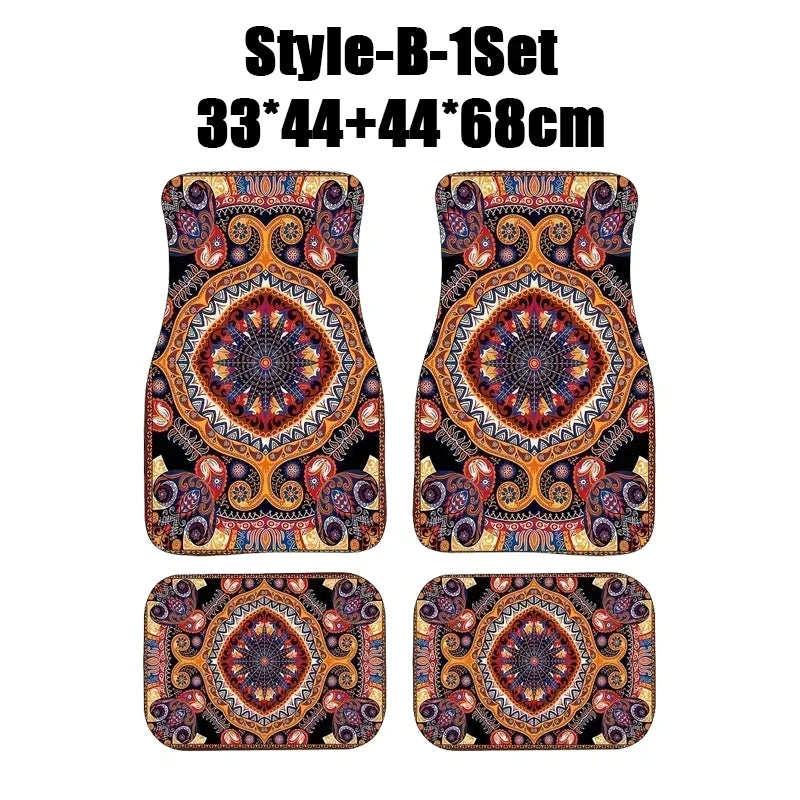 Antique Oriental Turkish Persian Carpet Car Floor Mats 4-Piece for Front Rear Seats Durable Floor Carpet Heavy Duty Rubber Back