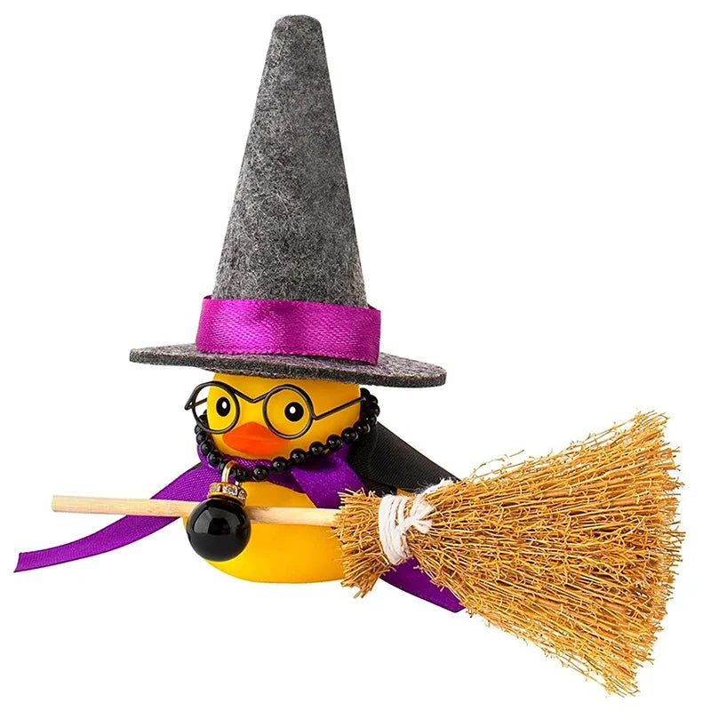 Car Decoration Rubber Duck Halloween with Magic Hat Cloak Broom Sunglasses Necklace for Car Ornaments Home Table Decor