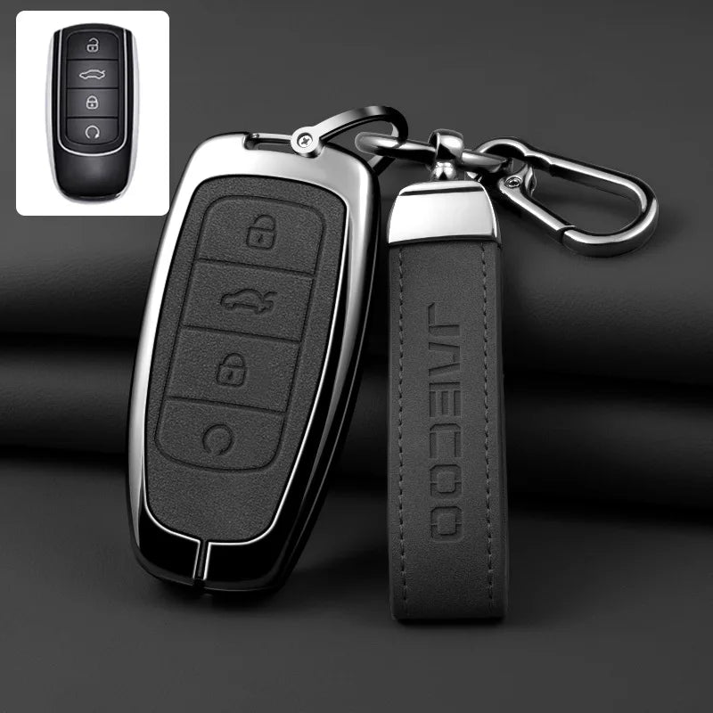 Car Zinc Alloy Leather Key Case Cover Holder For Chery Jaecoo Tigo 7 8 Pro Max Omoda C5 Tigo 7 8 Plus Arrizo 5 Plus Car Styling