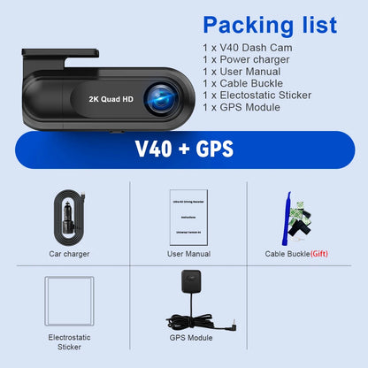 Dash Cam WiFi 2.5K,Car Camera with APP,Dashcams with WDR Night Vision, 24H Parking mode, Loop Recording, G-Sensor,GPS Module