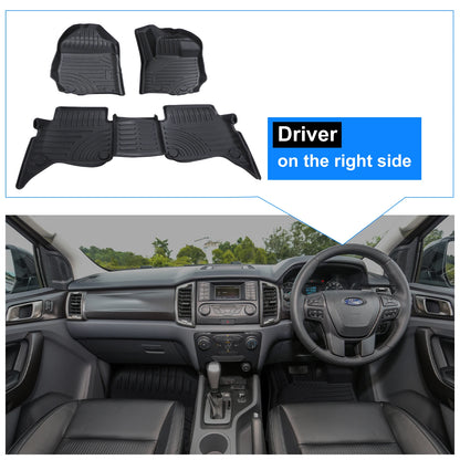 3D TPE Car Floor Mats Floor Liners for Ford Ranger Raptor 2018 2019 2020 2021 2022 Waterproof High Edge Mat 4x4 Car Accessories