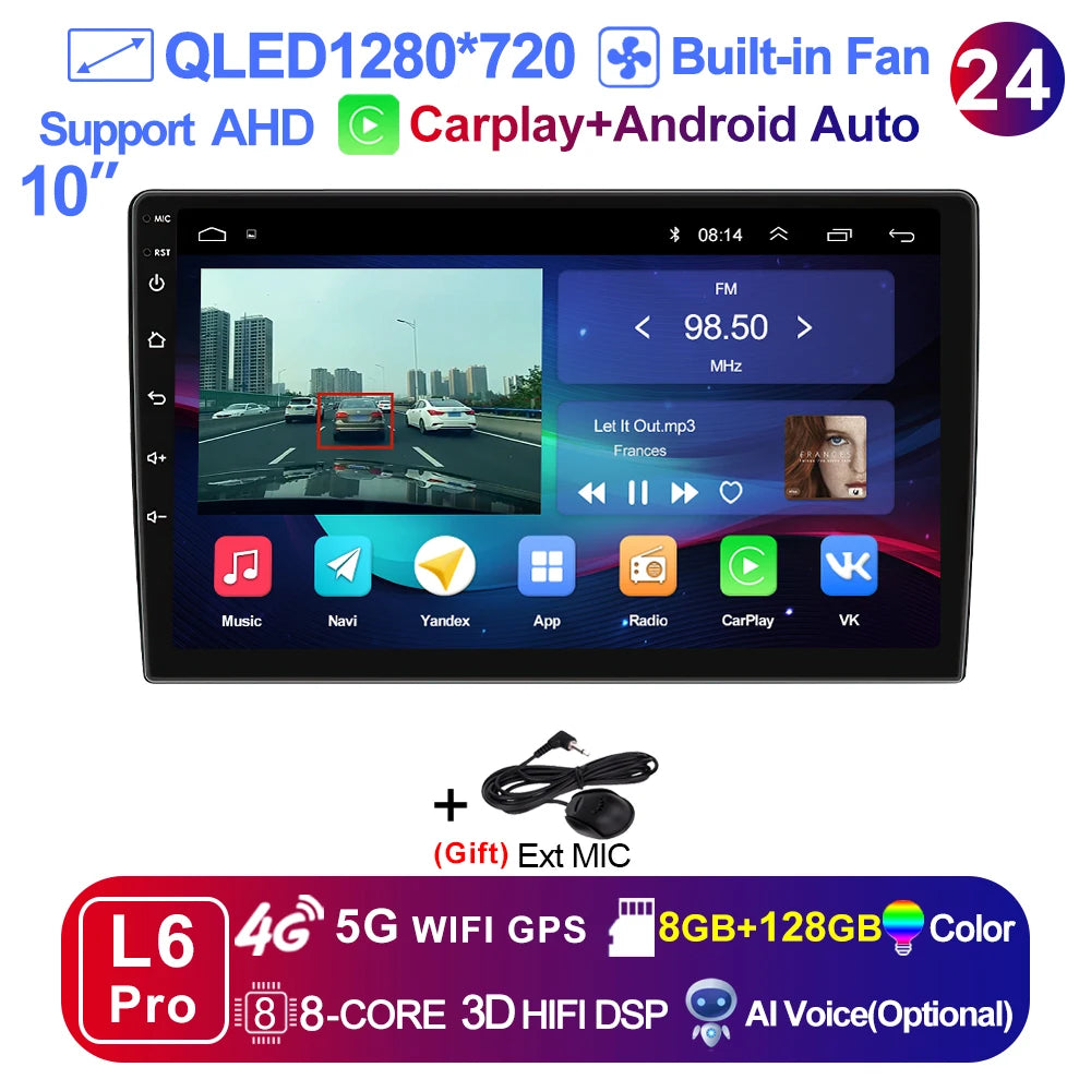 LEHX Universal 9/10 inch Wireless Carplay 2din Android 15 Car Radio Multimedia Video Player AutoRadio GPS Navigation 4G WiFi