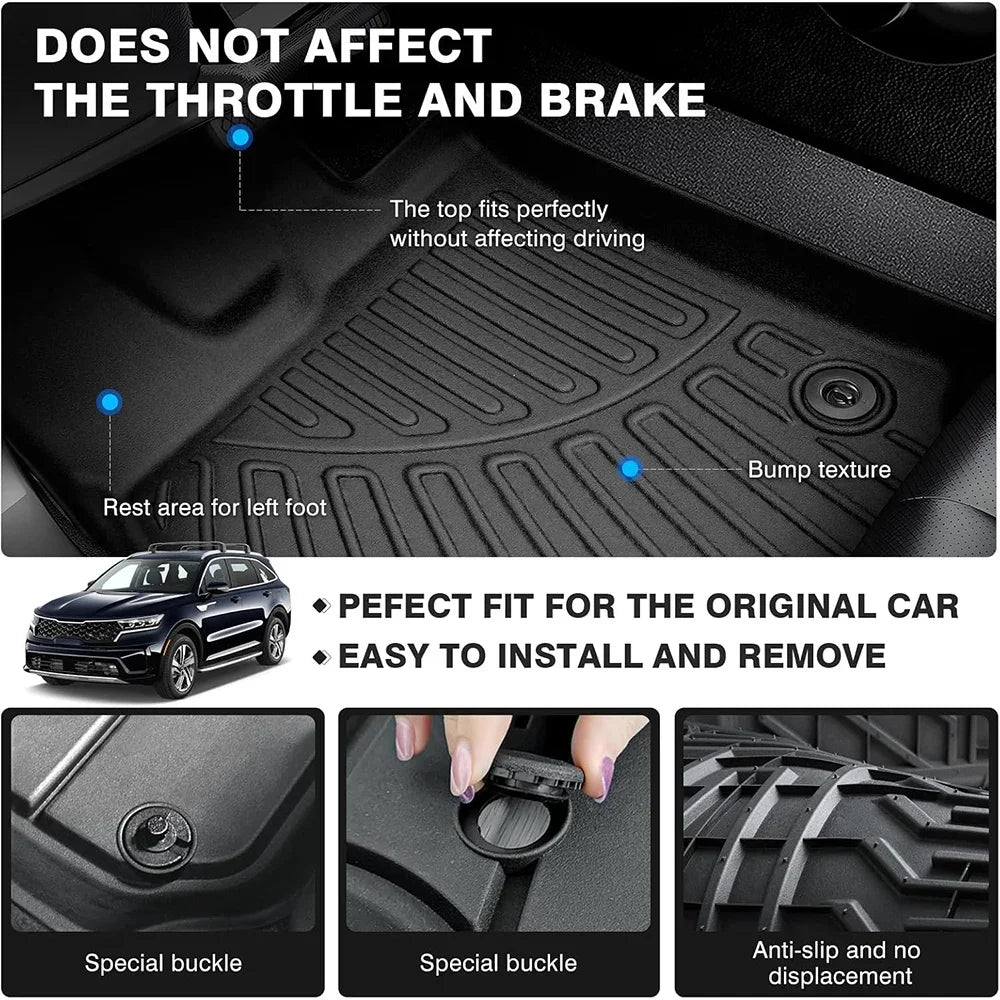 All Weather Floor Mats Cargo Liner for 2021 - 2024 2025 Kia Sorento Hybrid TPE Car Trunk Mat with Backrest Pad PHEV & HEV