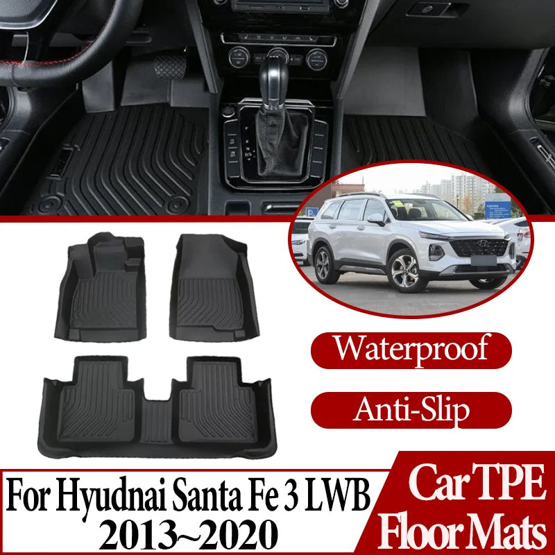 TPE Material Anti-dirty Anti-slip Car Floor Mats For Hyudnai Santa Fe 3 Maxcruz LWB XL NC 2013~2020 Foot pad Cover Carpet Pad