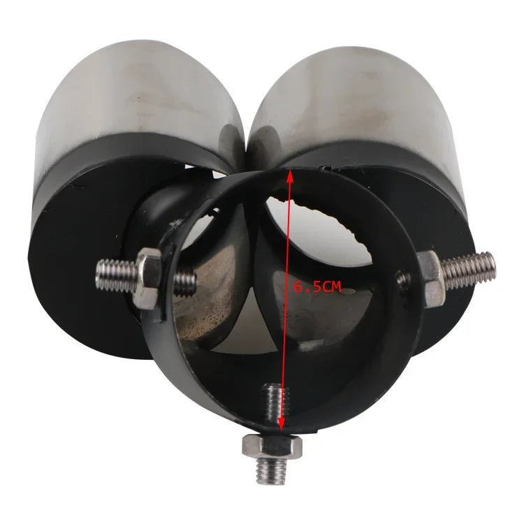 64mm Universal Double Pass Exhaust Pipe Tip Exhaust Silencer Muffler Tip Stainless Steel Pipe Trim Modified Exhause Tail Pipe