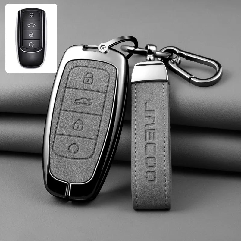 Car Zinc Alloy Leather Key Case Cover Holder For Chery Jaecoo Tigo 7 8 Pro Max Omoda C5 Tigo 7 8 Plus Arrizo 5 Plus Car Styling