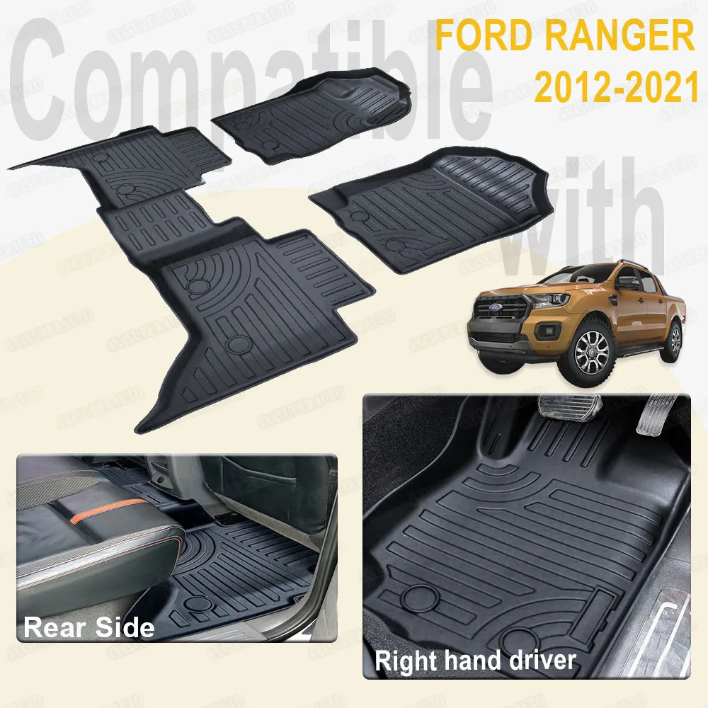 3D TPE Floor Car Floor Mats for Ford Ranger 2012-2021 T6 T7 T8 PX PX2 PX3 Wildtrak XLT Xl Double Cab PICKUP 4X4 Car Accessories