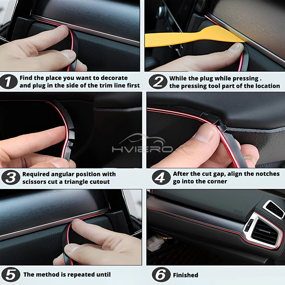 Car Universal Trims Strip 5M Tape Interior Modelling Line Flexible Wheel Modified Center Control Instrument Panel Chrome Glitter