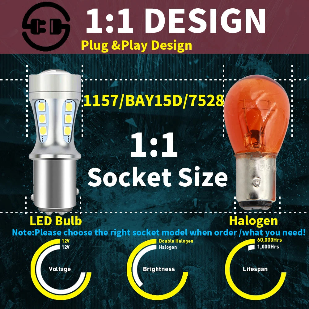 2x P21W BA15S LED Canbus 1156 BAY15D 1157 P21/5W LED Bulbs T15 R5W Car Lights 6500K White Brake Lights Reverse Lamp DRL T20 7443