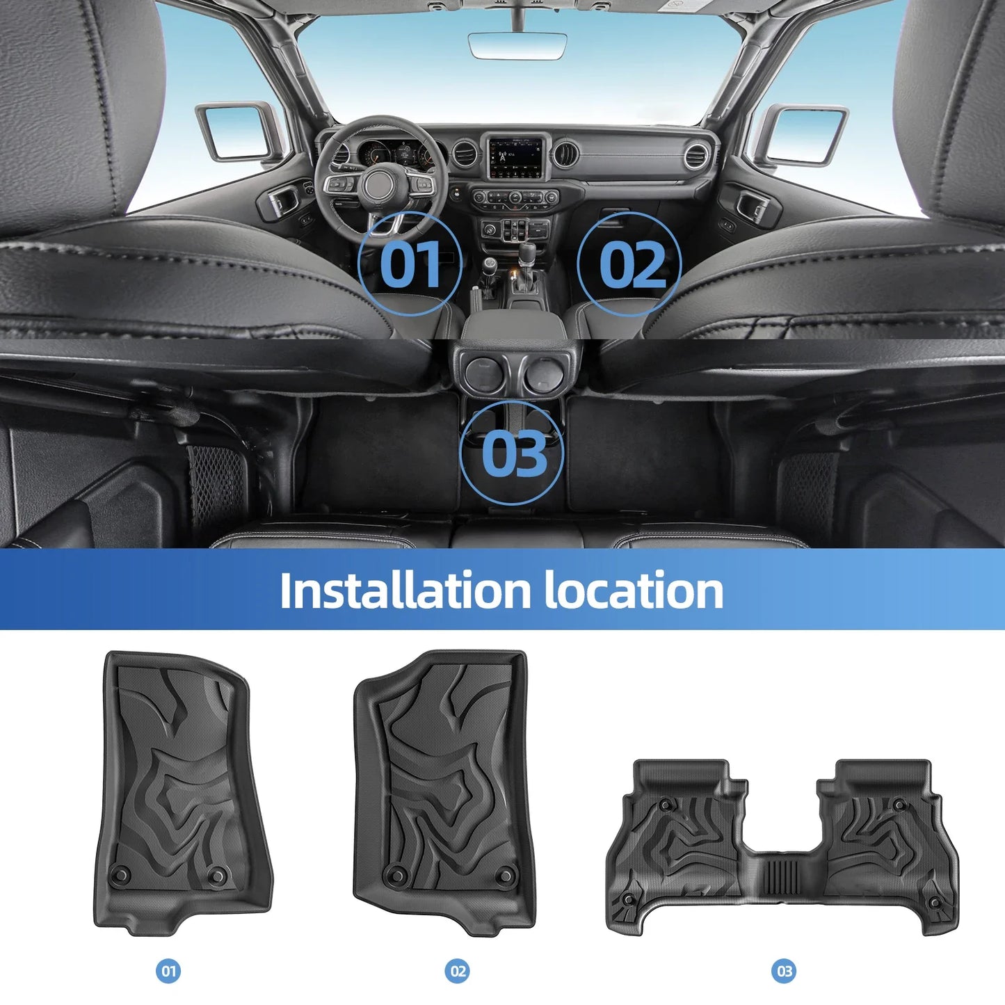 for Jeep Gladiator JT Pickup 2020-2024 Truck Bed Mat TPE 3D Floor Liner Truck Mat 5 Ft All Weather Black Left Rudder