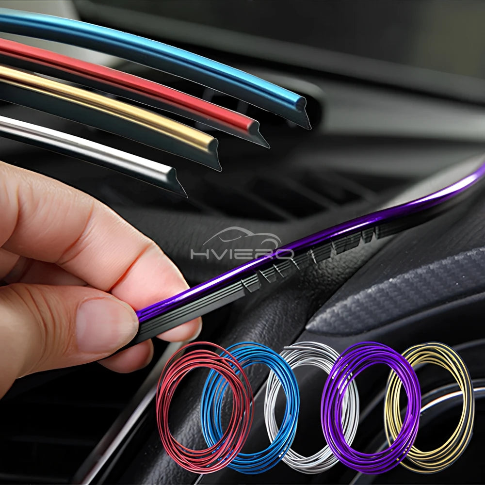 Car Universal Trims Strip 5M Tape Interior Modelling Line Flexible Wheel Modified Center Control Instrument Panel Chrome Glitter