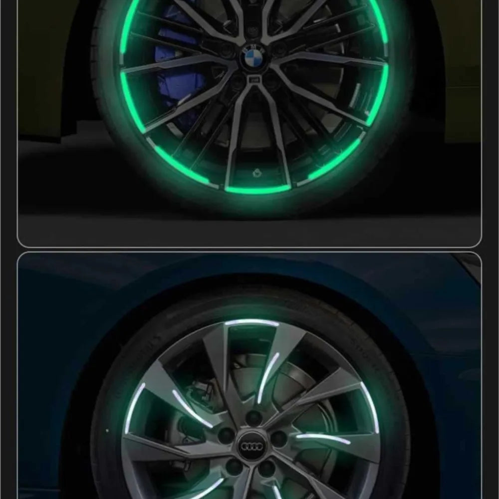 20pcs Car Wheel Hub Reflective Sticker Tire Rim Reflective Strips Luminous for Night Driving Car Bike Motorcycle Wheel Sticker