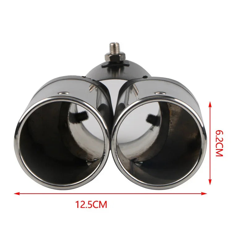 64mm Universal Double Pass Exhaust Pipe Tip Exhaust Silencer Muffler Tip Stainless Steel Pipe Trim Modified Exhause Tail Pipe