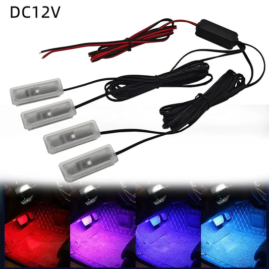 1-4LED ambient light, car interior floor light, connected to ACC power supply 12V RED WHITE 6000K BLUE YELLOW GREEN PINK