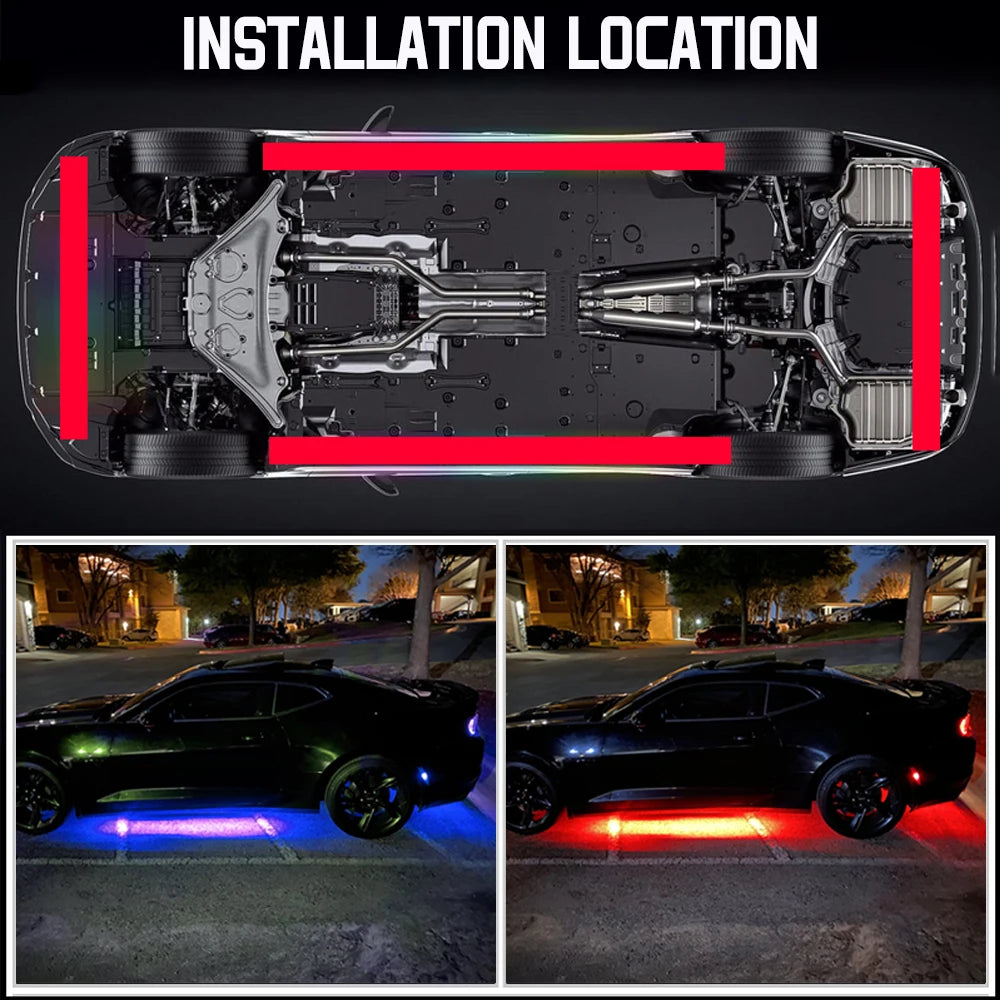 Universal Car Chassis Flexible LED Strip Light Remote /APP Control RGB Neon Light Ambient Atmosphere Lamp Auto Accessories Kit