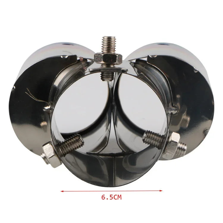 64mm Universal Double Pass Exhaust Pipe Tip Exhaust Silencer Muffler Tip Stainless Steel Pipe Trim Modified Exhause Tail Pipe