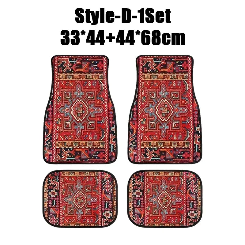 Antique Oriental Turkish Persian Carpet Car Floor Mats 4-Piece for Front Rear Seats Durable Floor Carpet Heavy Duty Rubber Back