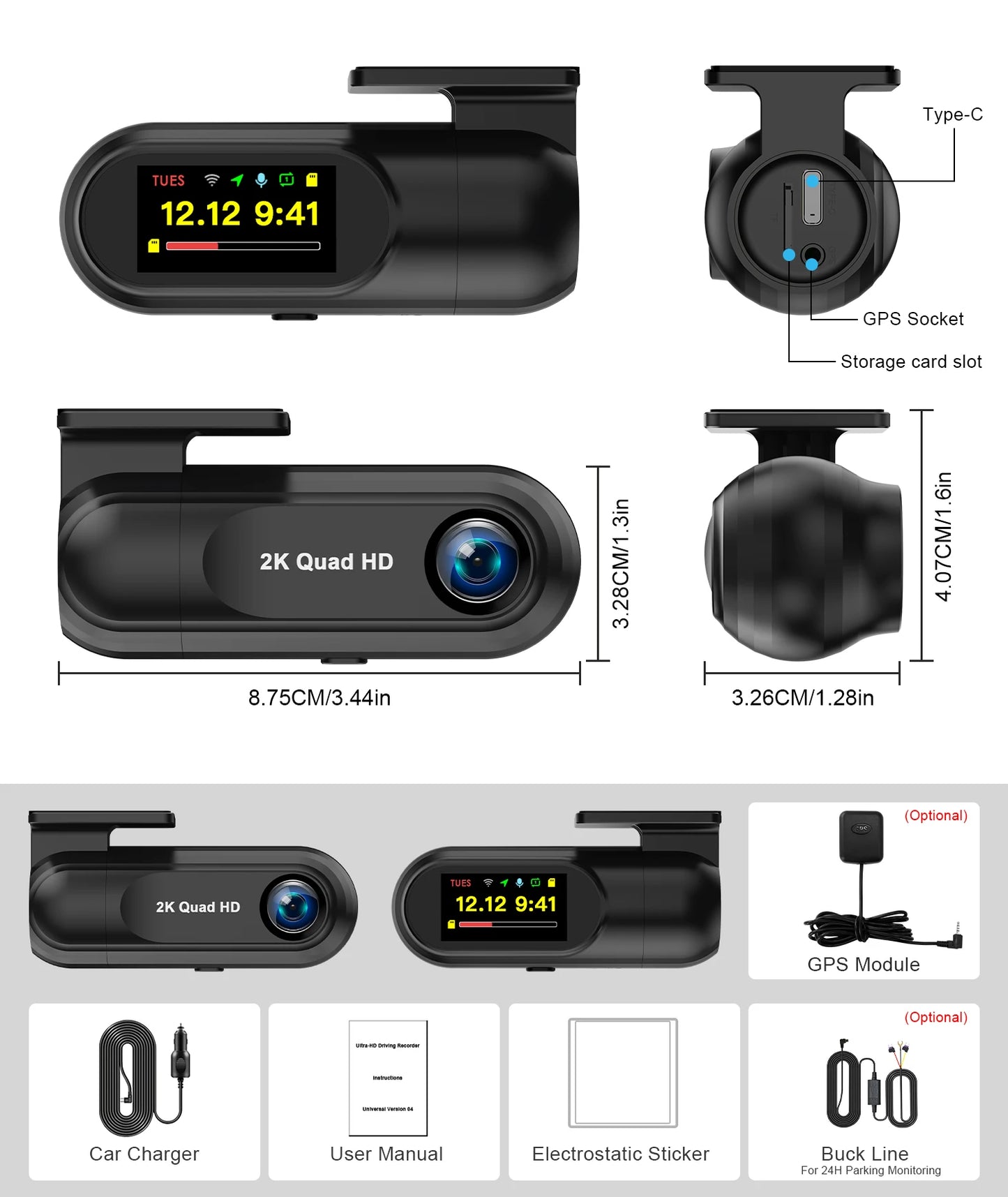 Dash Cam WiFi 2.5K,Car Camera with APP,Dashcams with WDR Night Vision, 24H Parking mode, Loop Recording, G-Sensor,GPS Module
