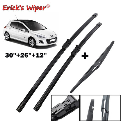 Erick's Wiper Front & Rear Wiper Blades Set For Peugeot 308 T7 Hatchback 2007 - 2013 Windshield Windscreen Window 30"+26"+12"